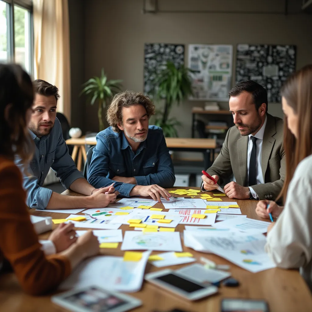 Équipe en réunion de brainstorming stratégique